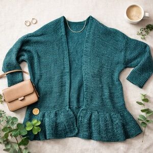 Absolutely Creative Worldwide Teal Chunky Knit Open Front Cardigan 3X USA Made